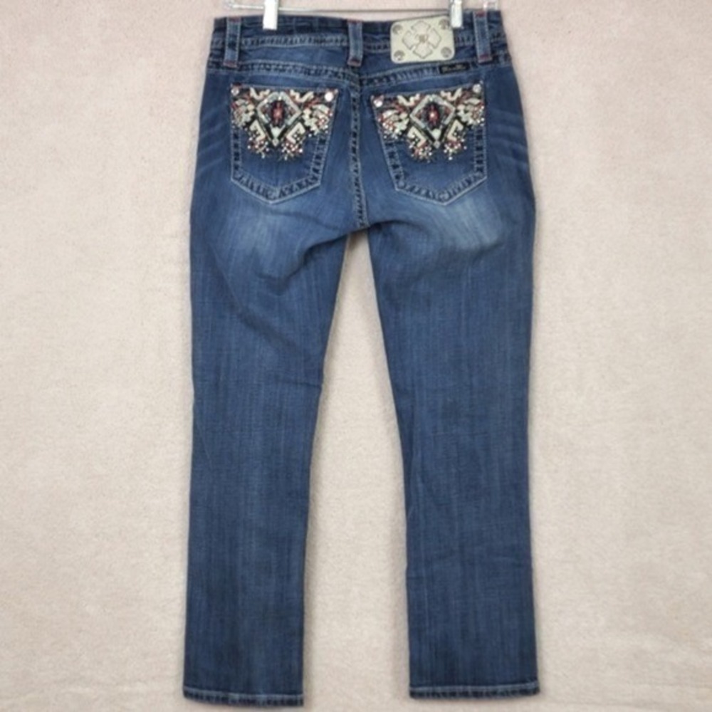 Miss Me Easy Crop Jeans Womens 27 Blue  Mid Rise Southwestern Embellished - Picture 2 of 16